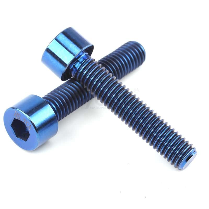 TC4(抗拉≥1100MPa)钛合金脉冲阳极氧化内六角圆柱头全牙无滚花螺钉GB70.1