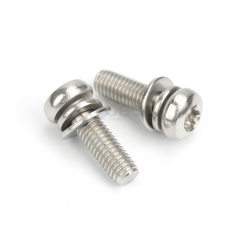 304不锈钢内六角花形盘头带平弹垫组合螺钉GB2672三组合